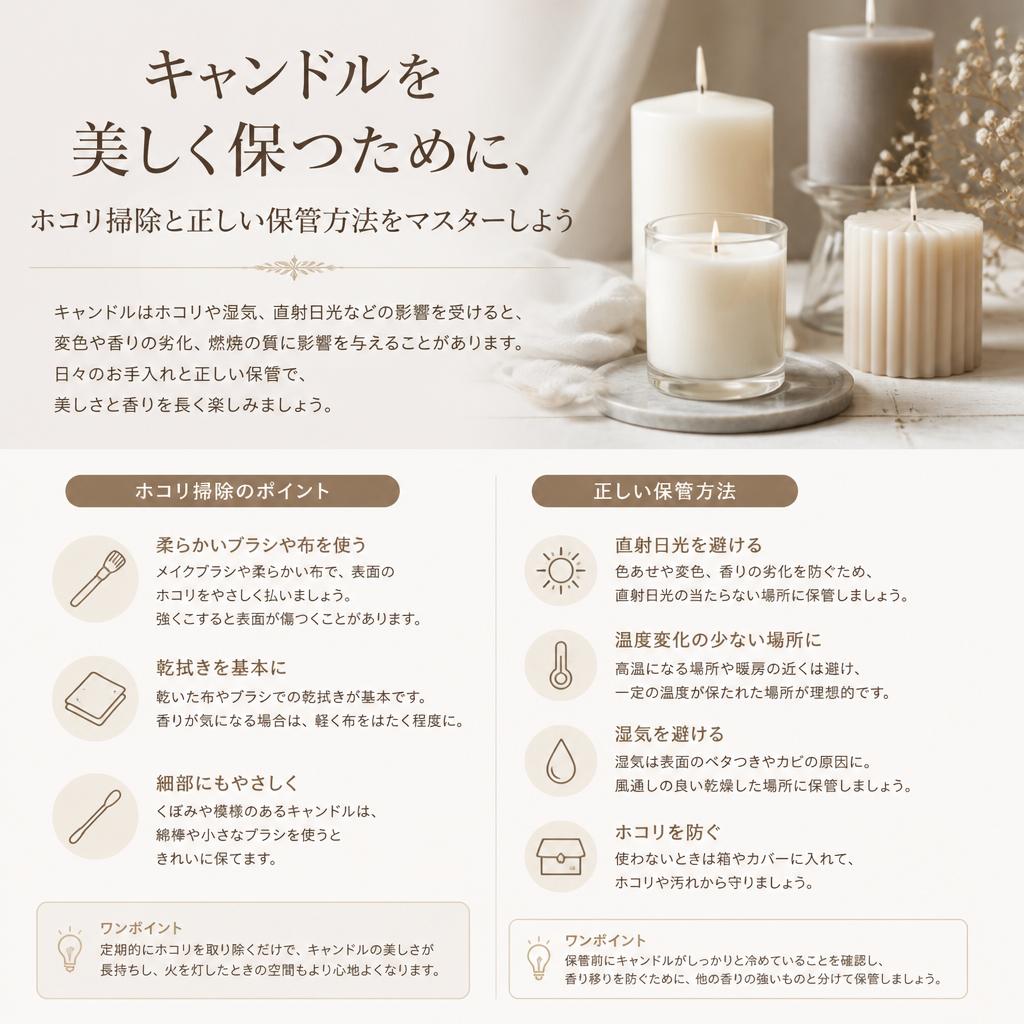 キャンドルを美しく保つために、ホコリ掃除と正しい保管方法をマスターしよう | キャンドルのプレゼントならLUEUR