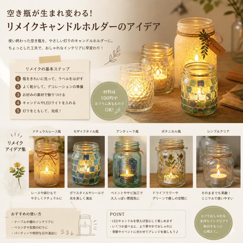 お手持ちの空き瓶をリメイク！キャンドルホルダーとして活用するアイデア | キャンドルのプレゼントならLUEUR